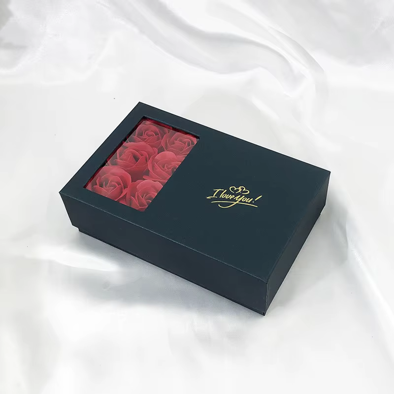 Boîte à bijoux « Je t'aime » avec fleurs éternelles, boîte cadeau à fenêtre pour roses, boîte à bagu