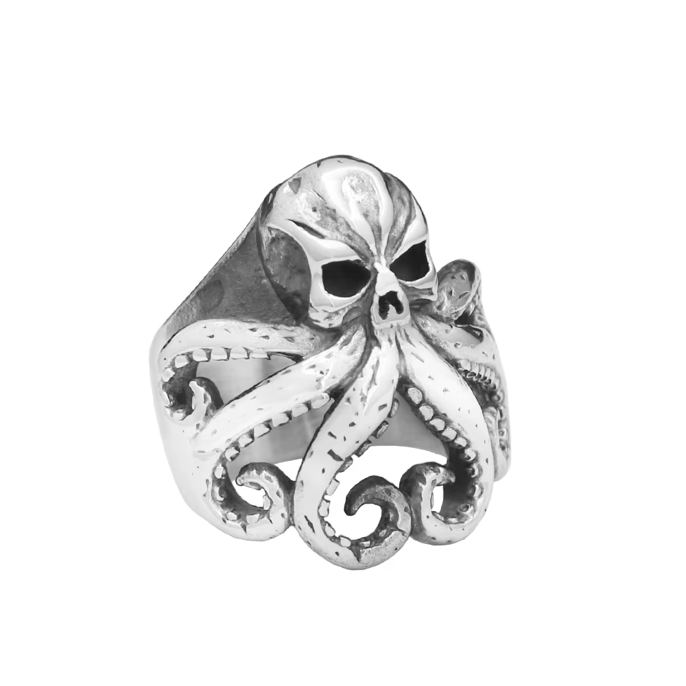 Bague poulpe Punk Vintage pour hommes, en acier inoxydable, gothique, Cthulhu, Unique, motard, mode 