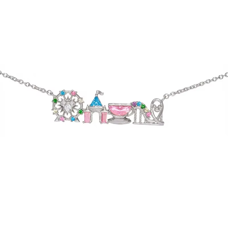 Nouveau Collier Parc d'Attractions 2026 avec Zircon Coloré Mignon pour Femme et Fille, Pendentif Châ