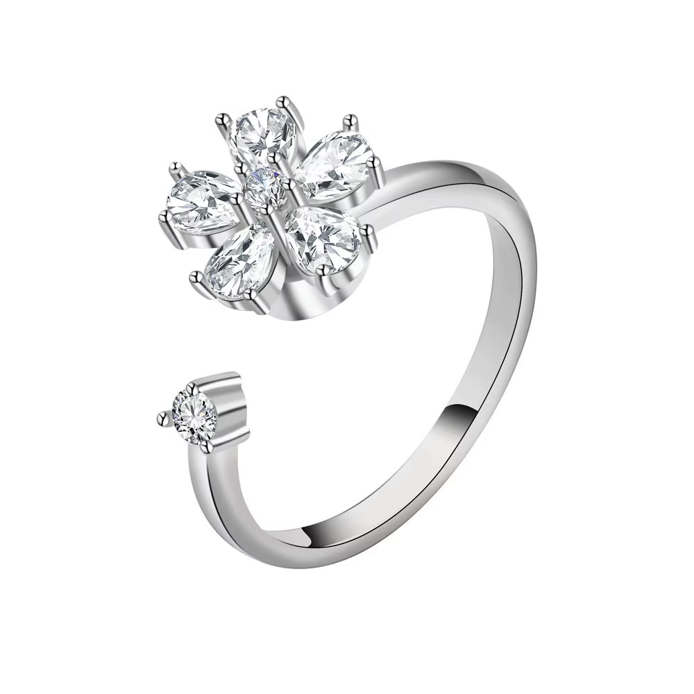 Bague rotative en cristal doré, cœur d'amour, Anti-Stress, soulagement de l'anxiété, Couple, rotatio