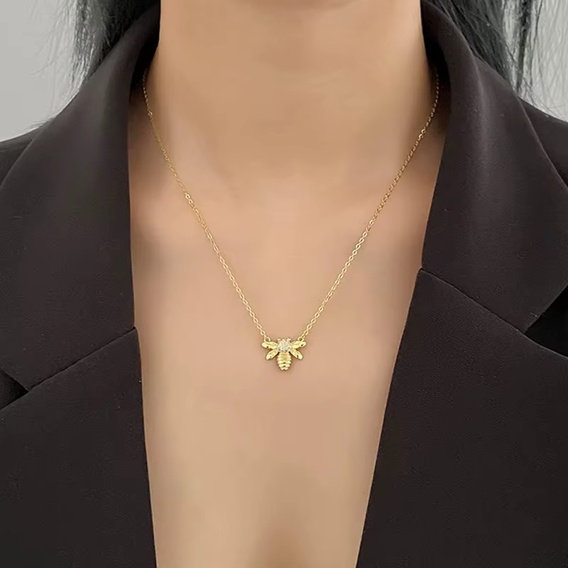 Collier pendentif abeille couleur or Huitan pour femme, bijou fantaisie exquis, cadeau tendance