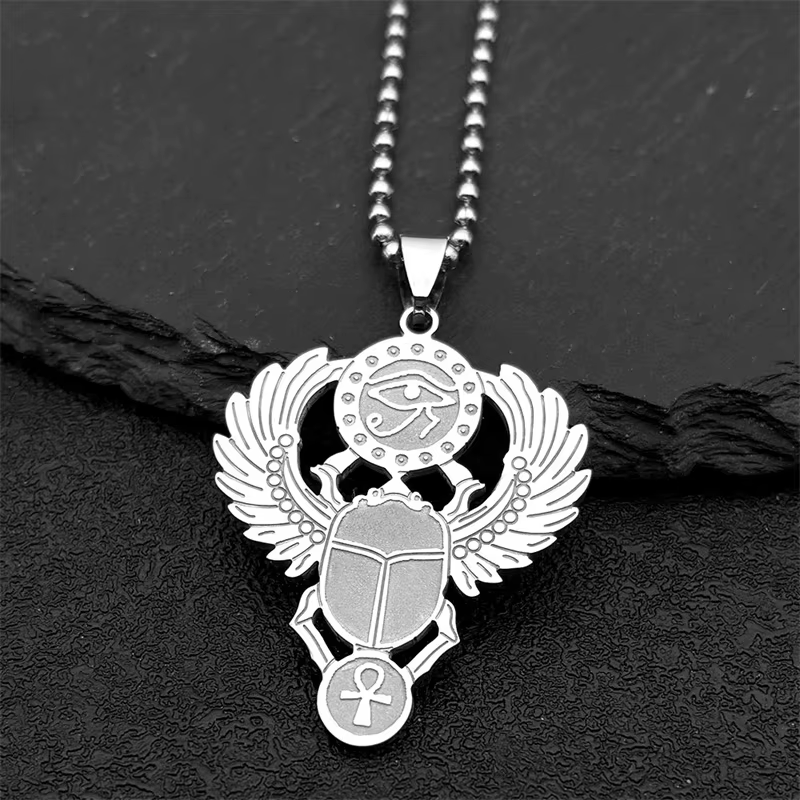 Pendentif de voiture en acier inoxydable, scarabée égyptienne, oeil de Ra Horus, couleur or, clé de 