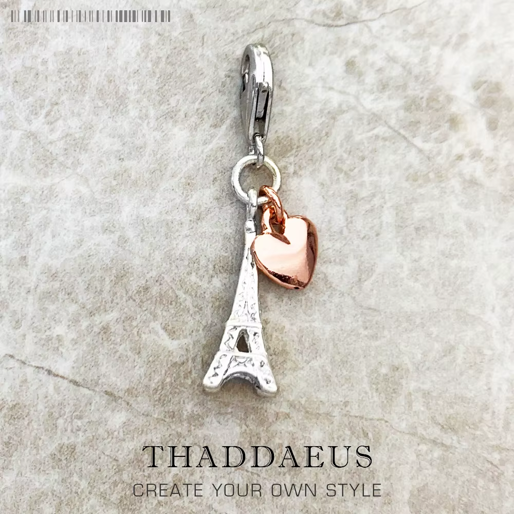 EIFFEL TOWER en argent Sterling 925 véritable, avec breloques en forme de cœur, pendentif en perles,