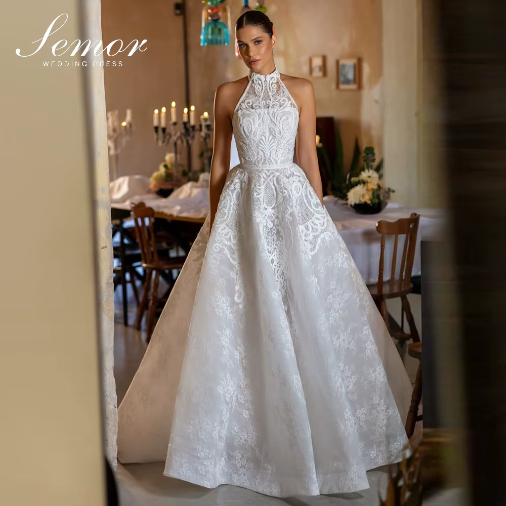 Robe de mariée Semor exquise en dentelle coupe A-line 2026, nouvelle robe de mariée dos nu sans manc