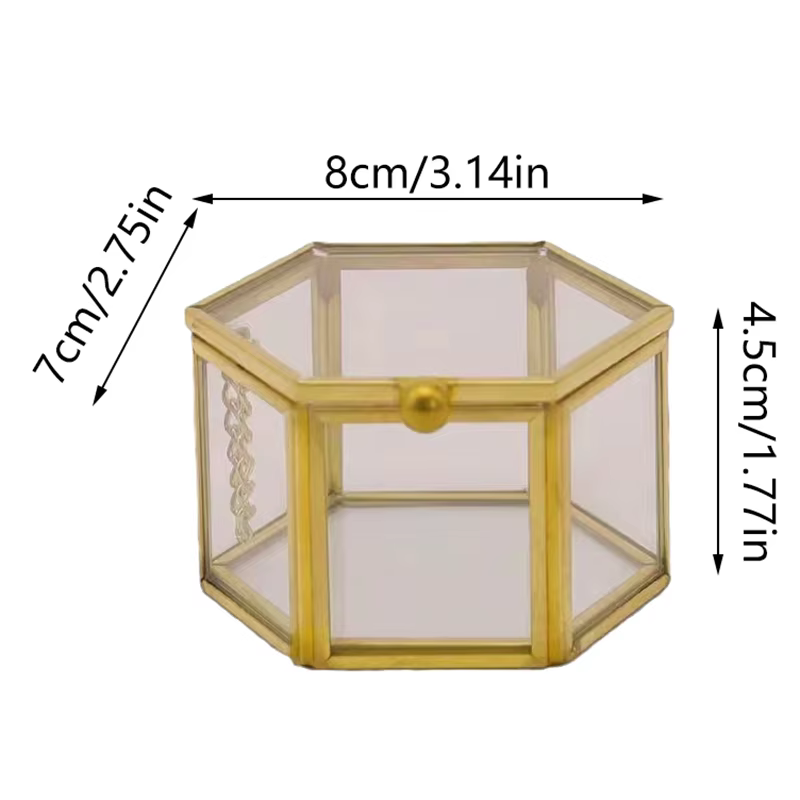 Nouvelle boîte à bagues hexagonale haut de gamme en or et verre, boîte à bijoux luxueuse et rétro, b