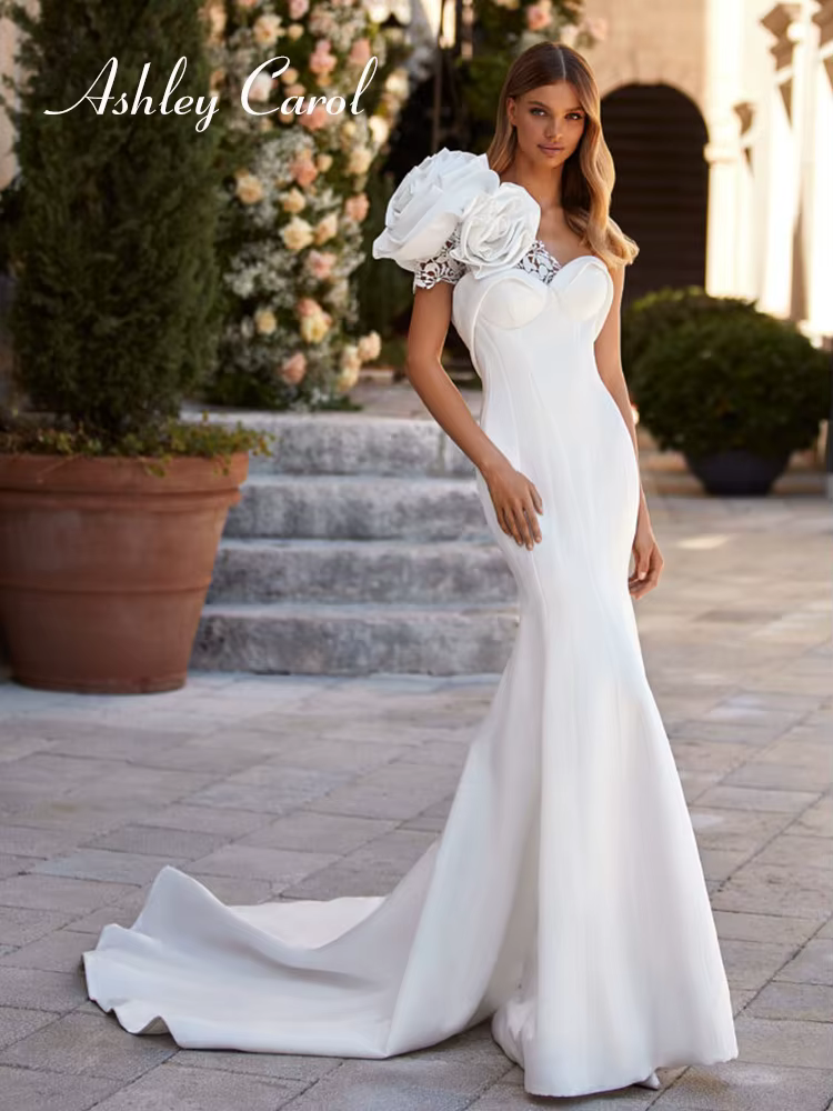 Ashley Carol-Robe de Mariée Sirène Vintage à Fleurs 3D, Dos aux, Sexy, Éducative