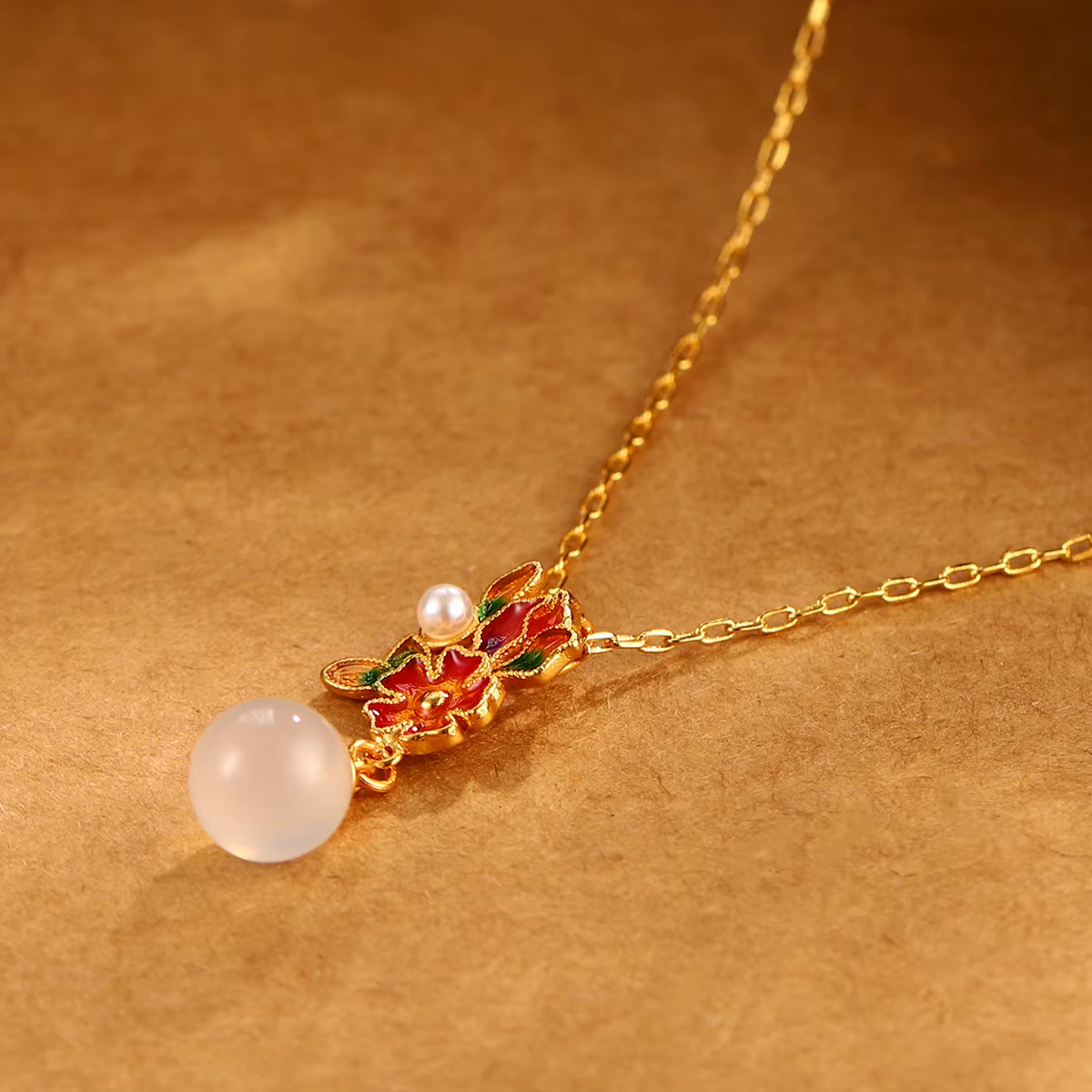 Collier pendentif en calcédoine vert émeraude vintage français pour femme, bijoux ras-du-cou plaqué 