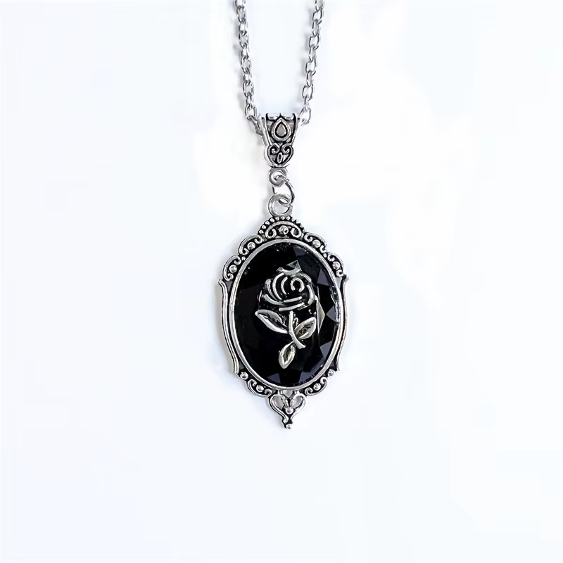 Mode rétro métal géométrie verre cour Relief Rose fleur coeur pendentif collier pour femmes Punk cha
