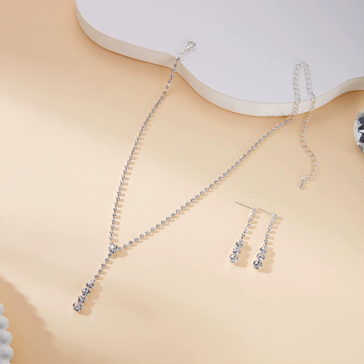 Ensemble de bijoux de luxe en perles pour femmes, couleur argent, feuille de cristal, collier, boucl