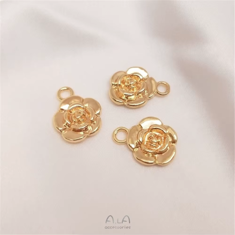 Accessoires de conservation de couleur or véritable 14K, pendentif Rose, petit pendentif en forme de
