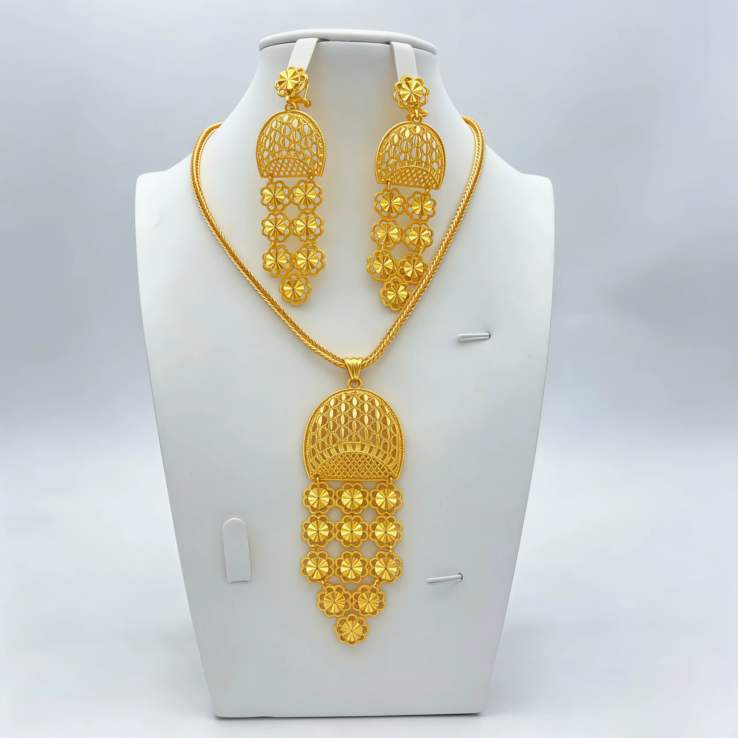 Ensemble de bijoux plaqué or africain, collier long et boucles d'oreilles pour femmes, style Dubai, 