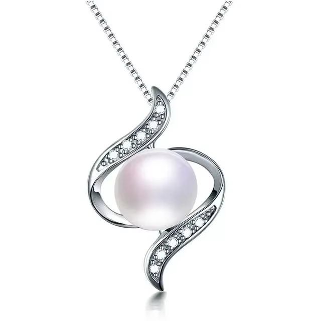 YWYC-Colliers avec pendentif en argent regardé 925 pour femme, perle d'eau douce naturelle, courbe e