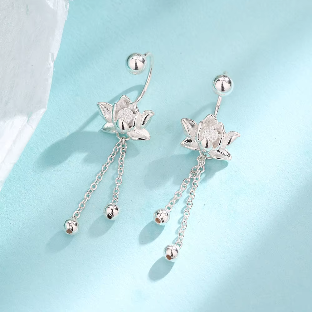 Boucles d'oreilles Lotus Vintage en argent Sterling 925, mignonnes et douces, irrégulières, bijoux à