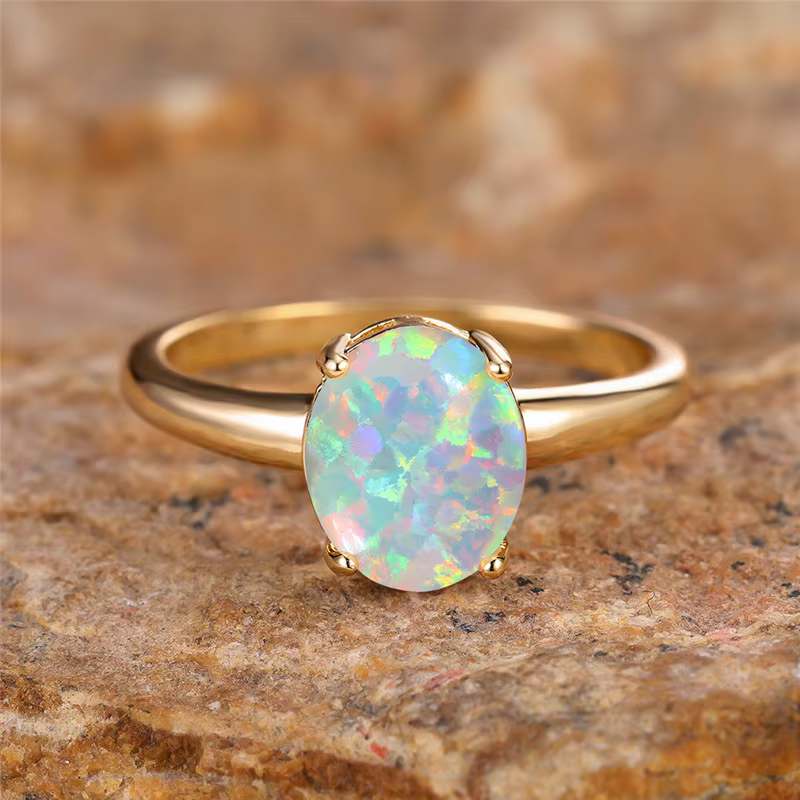 Bague oeuf en opale de feu blanche, grande pierre ovale, bagues de fiançailles pour femmes, Vintage,