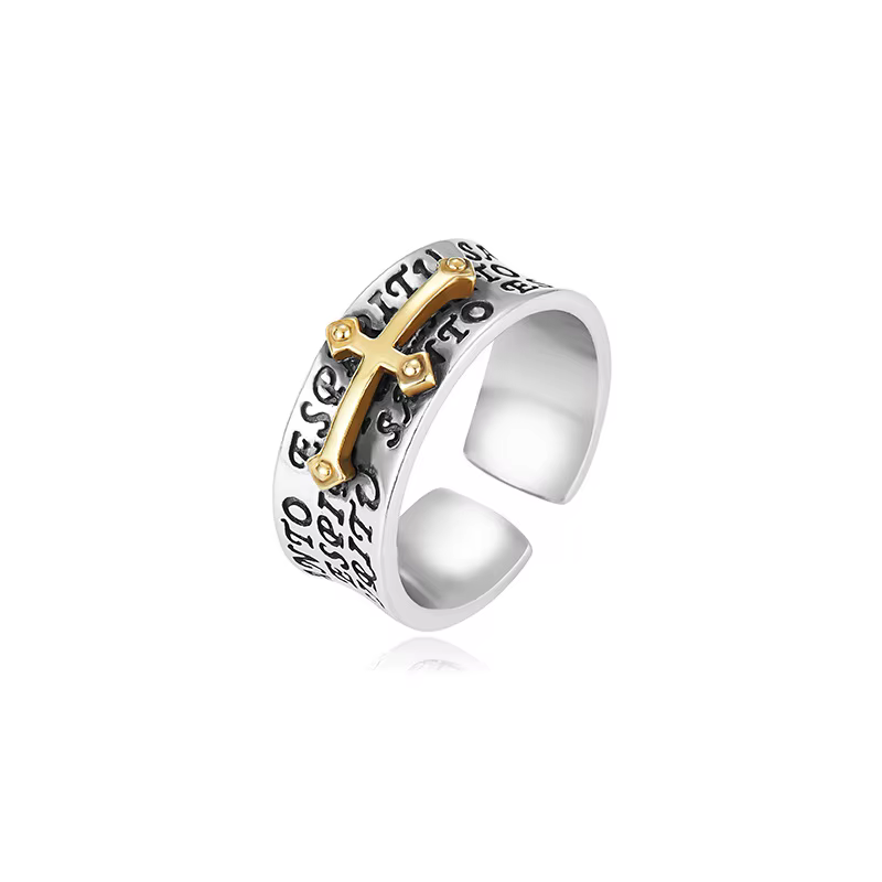 Bague rétro avec Graffiti croisé pour hommes et femmes, Punk gothique, réglable, fait à la main, Roc