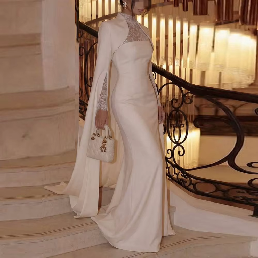 Eightale – robe de mariée Vintage, col haut, manches longues, dentelle personnalisée, en Satin ivoir