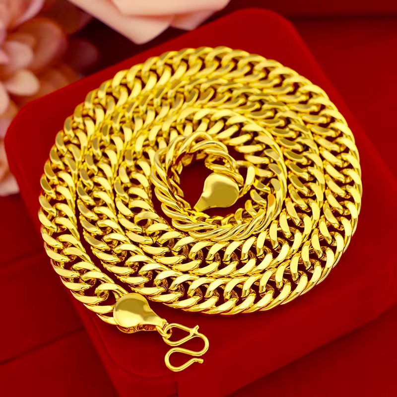 Collier en or plaqué 24 carats pour homme, bijoux de luxe, plat, longue durée, ne se décolore pas, m