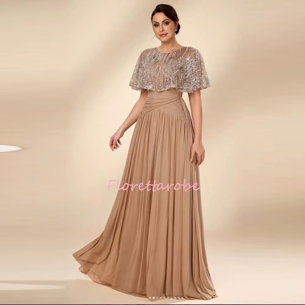 Robes de mère de la mariée personnalisées, robes de soirée de mariée à sequins, coupe trapèze, manch