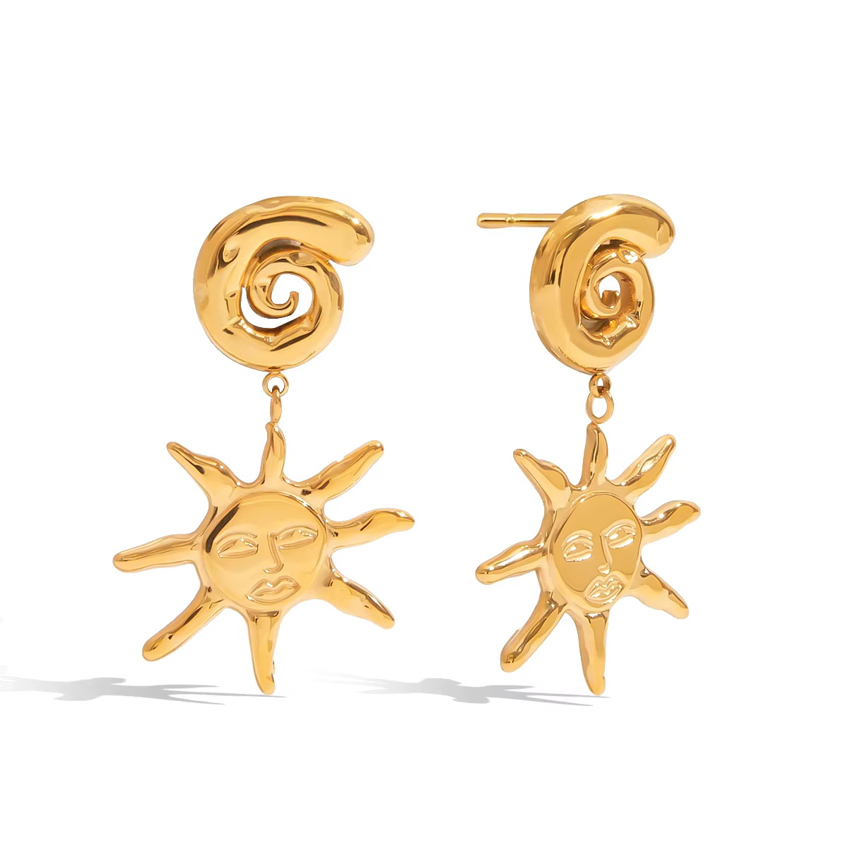 Yori – boucles d'oreilles distinctives en acier inoxydable, pendentif soleil Smiley, PVD doré 18 car