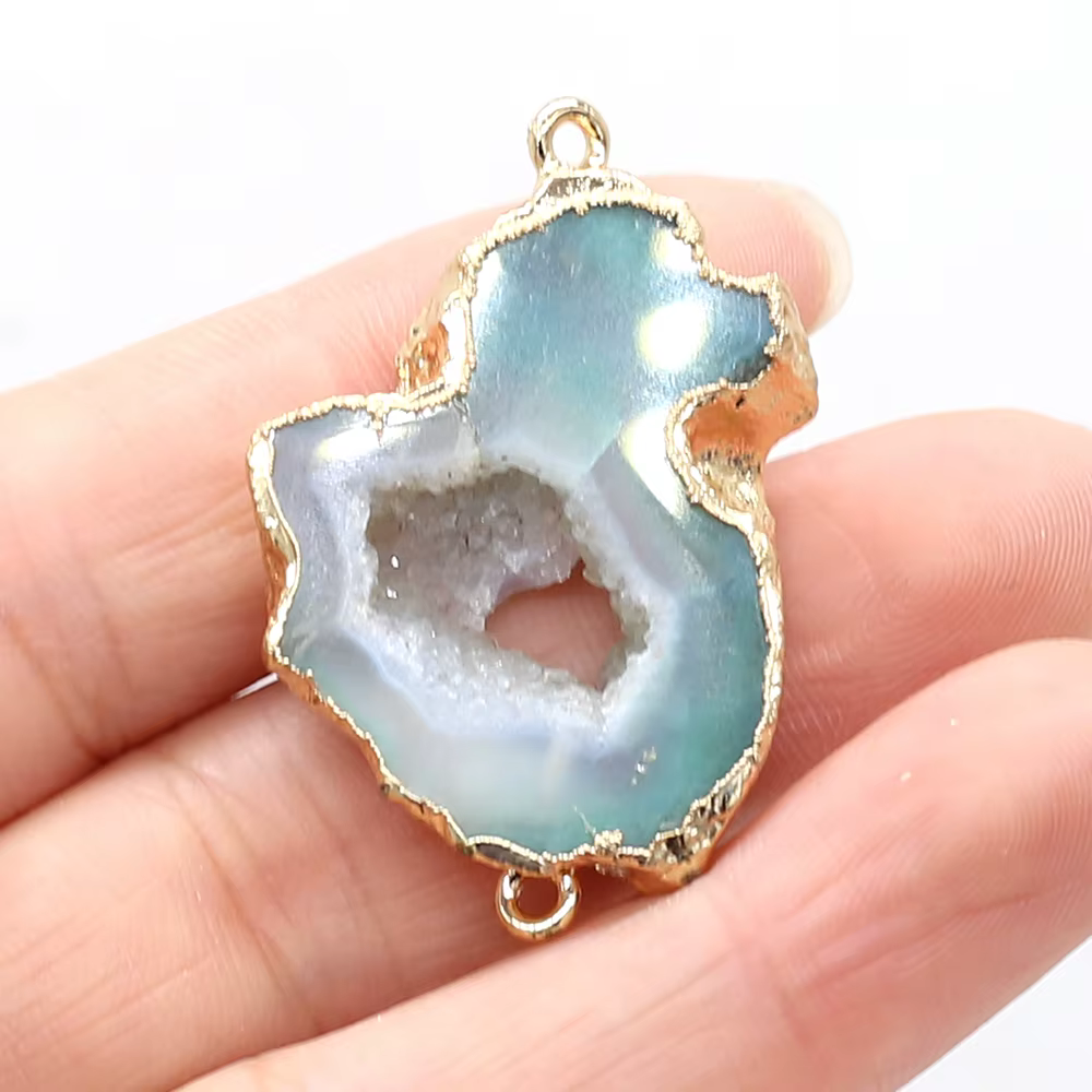 Bijoux en pierre naturelle semi-précieuse, grotte irrégulière, bord doré, connecteur Cyan, fournitur
