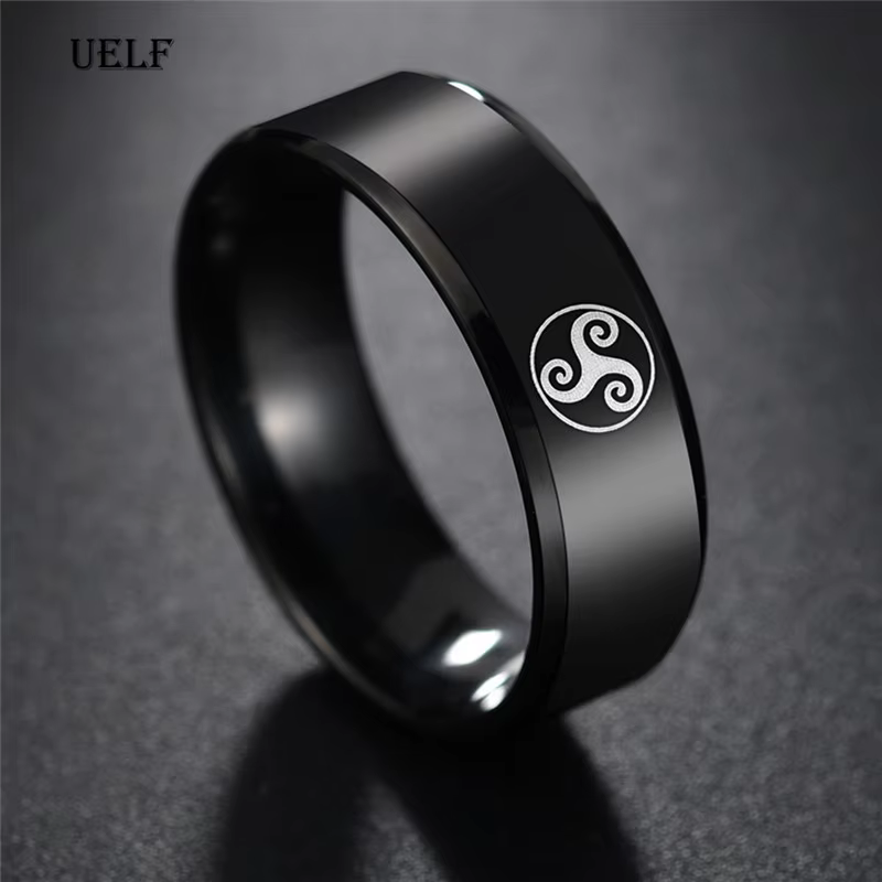 Uelf-Bague en Titane Noir pour Homme ou Femme, Bijou Anti-Allergie, Lisse, Simple, pour Couple, Cade