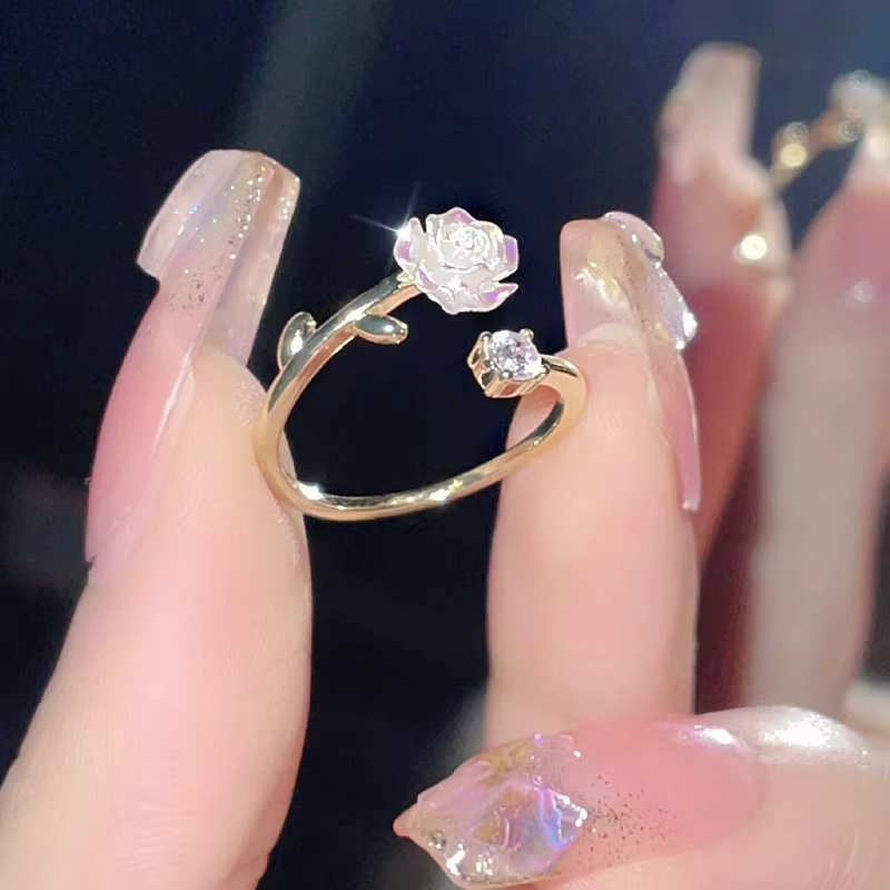 Bagues d'ouverture de fleur de Zircon de luxe pour femmes, zircone cubique, Rose, fleur de cerisier,