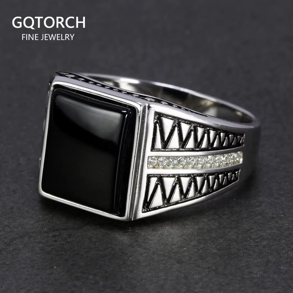 Bague en argent Sterling 925 véritable pour hommes, pierre naturelle, Zircon cubique Micro pavé, lig