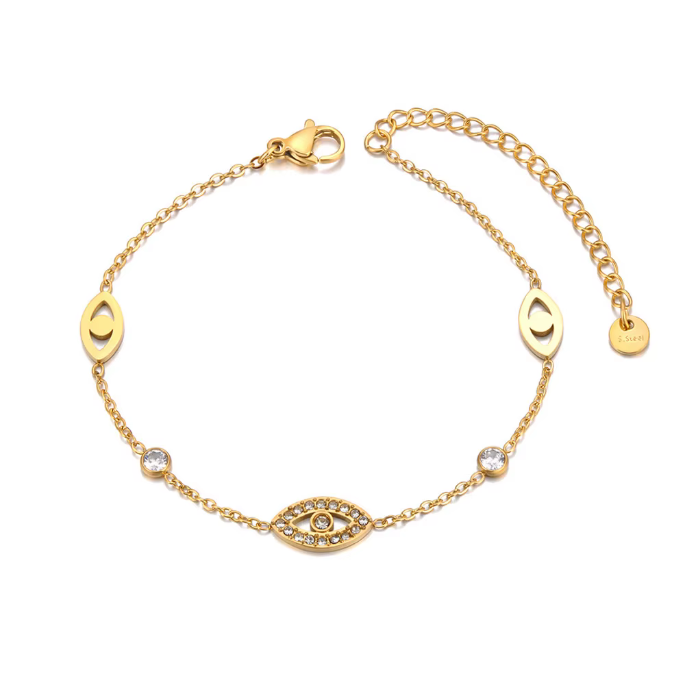 Lokaer mode Simple Zircon Bracelets pour femme plaqué or en acier inoxydable mauvais œil chaîne Brac