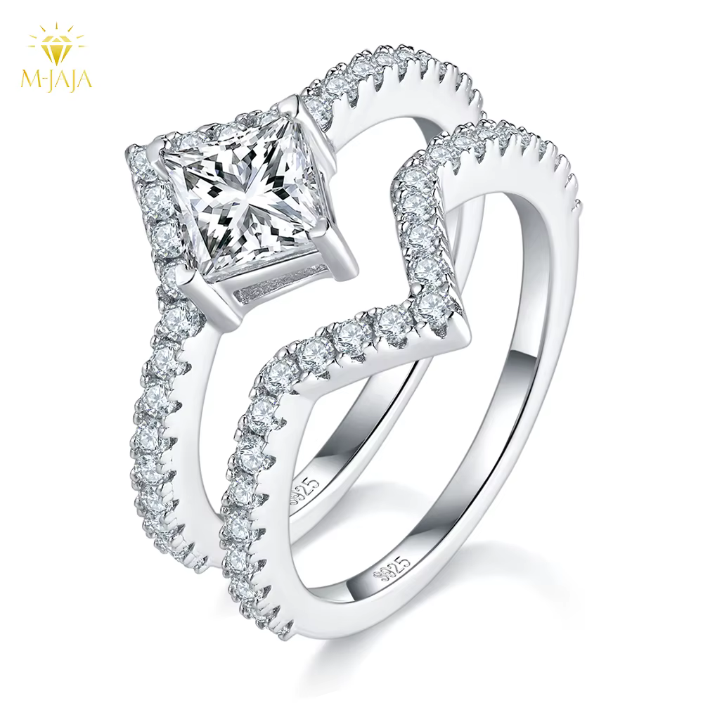 M-JAJA 1CT princesse coupe Moissanite bague de fiançailles empilable éternité Couple alliance pour l
