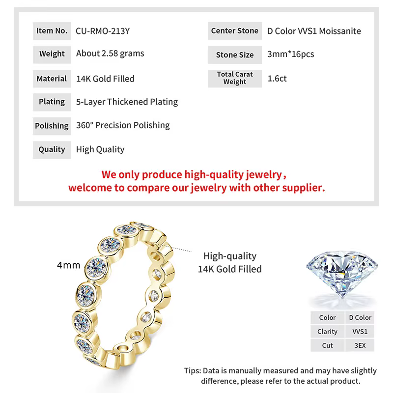 Lnkry – bague d'éternité en Moissanite de 3mm avec certificat GRA pour femmes, anneaux remplis d'or 