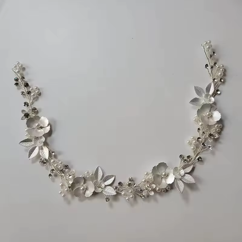 SLBRIDAL strass faits à la main perles de cristal feuille florale mariée mariage diadème bandeau cha