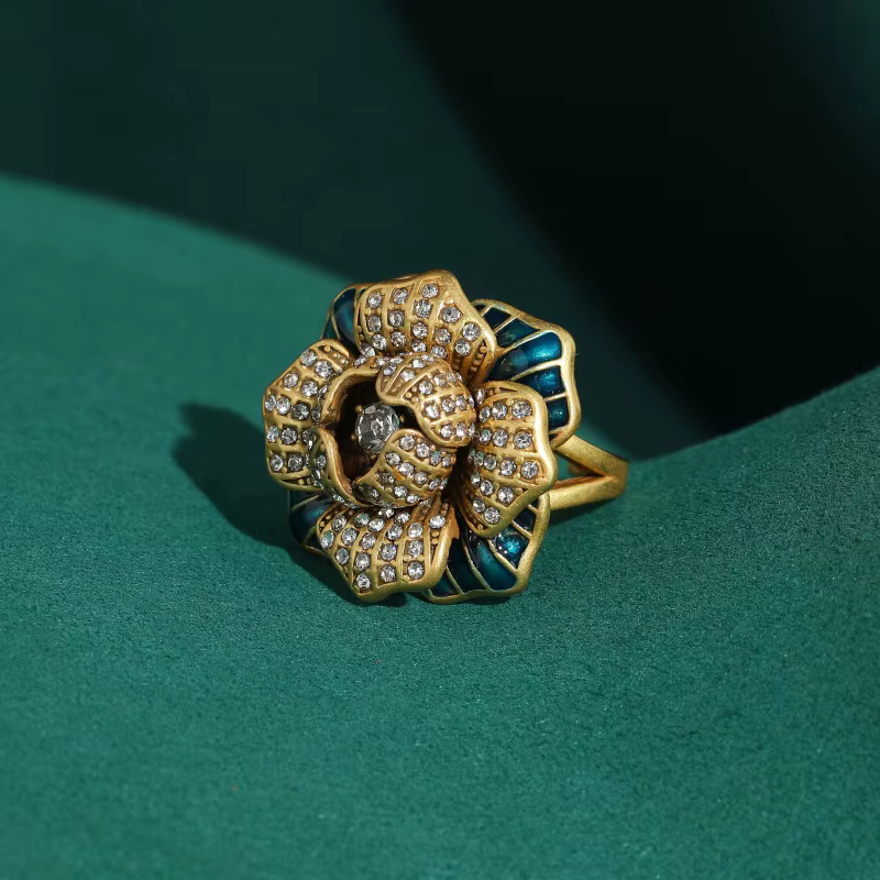 Bagues Vintage à Motifs Floraux pour Femme, Couleur Or, Bijoux de Haute Qualité, Strass, Fiançailles