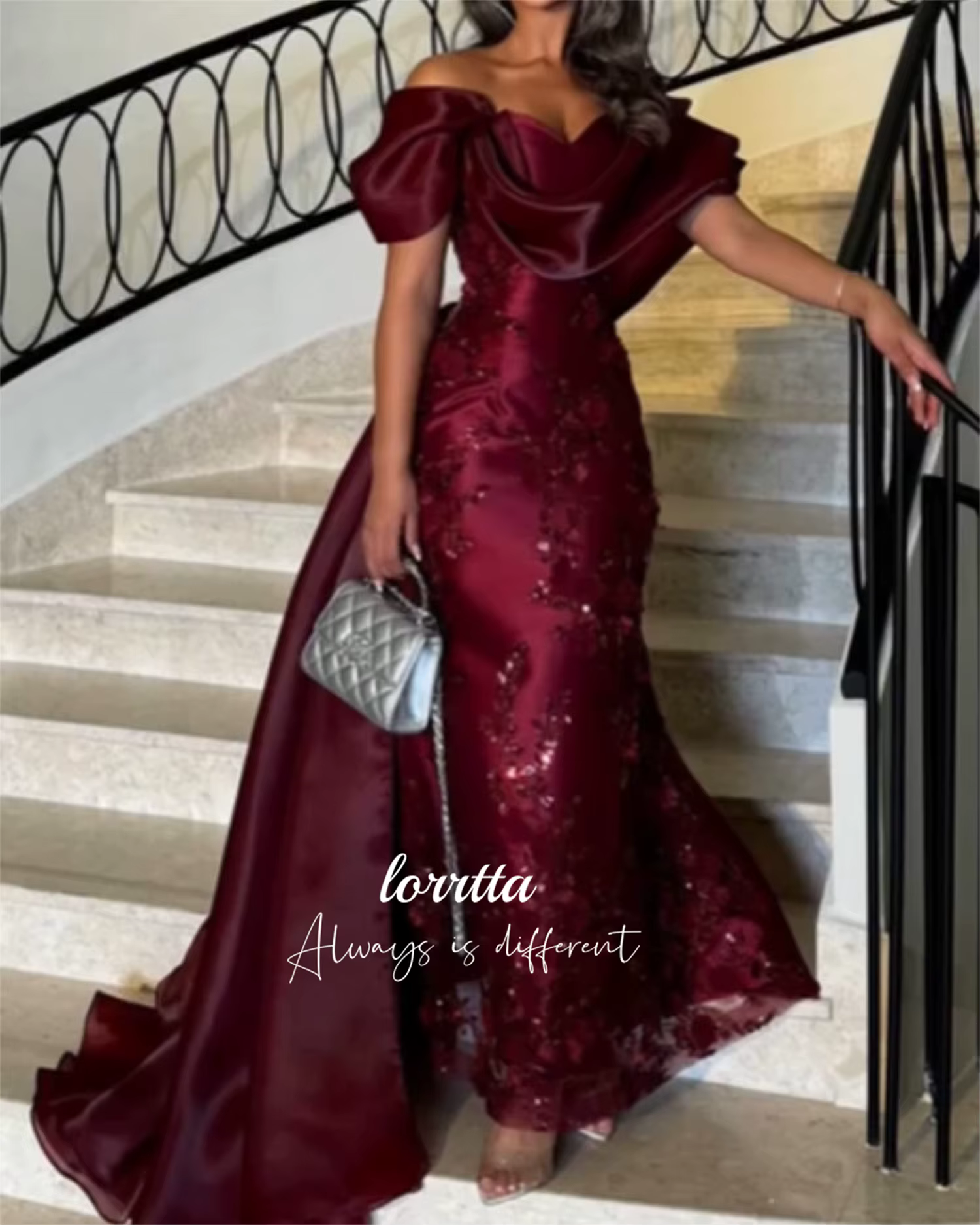 Lorrtta-Robe de Soirée Rouge Profond pour Femme, Coupe Queue de Poisson, Robes de Bal pour Occasions
