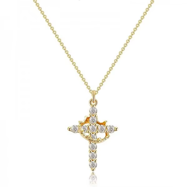 Collier de luxe en Zircon pour femmes et Couples, couleur or, couronne croisée, pendentif en strass,