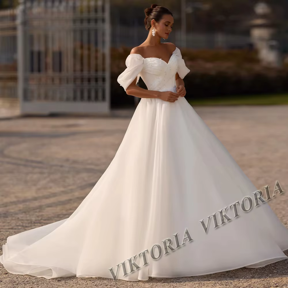VIKTORIA – robes de mariée sophistiquées en perles pour femmes, style A-LINE, épaules dénudées, cors
