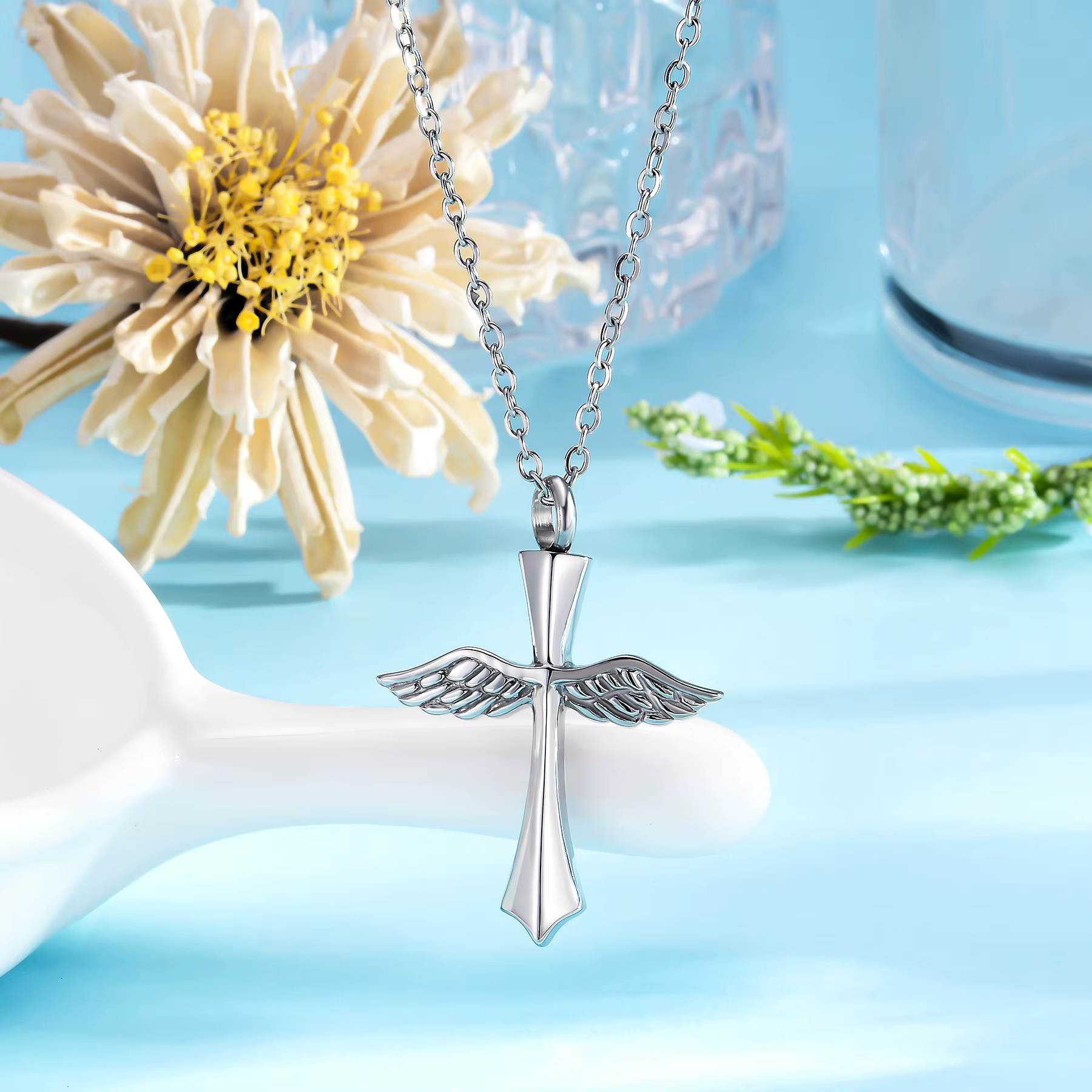 Collier en acier inoxydable avec pendentif urne pour cendres, bijoux commémoratifs de crémation Keep
