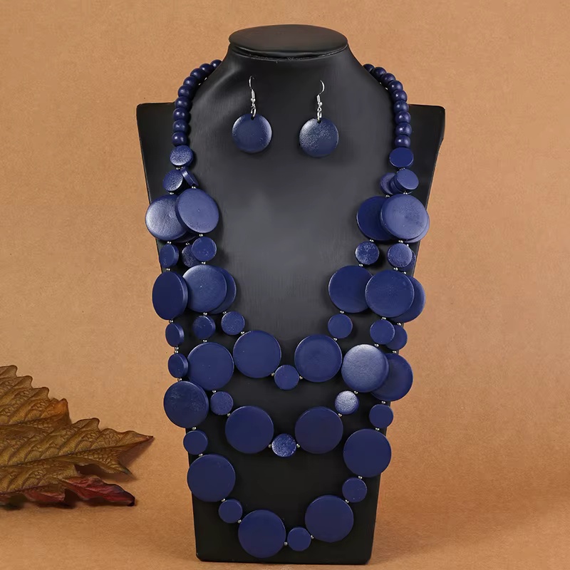 Robe de soirée de mariage africaine, perles en bois, collier, boucles d'oreilles, ensembles de bijou