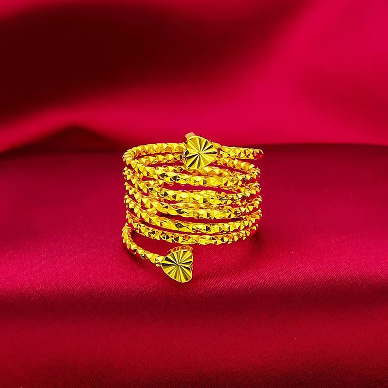 Bague en forme de cœur |   Or pur AU999, motifs 3D mixtes avec diamants, ajustement réglable, charma