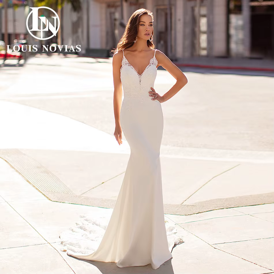 LOUIS NOVIAS robes De mariée sirène pour femme classique bretelles Spaghetti chérie Appliques robe D