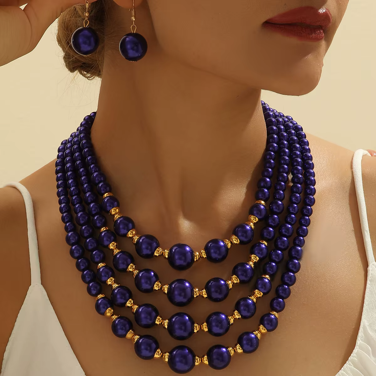 Ensemble de bijoux de mariée au nouveau design, élégant, avec perles d'imitation, collier et boucles