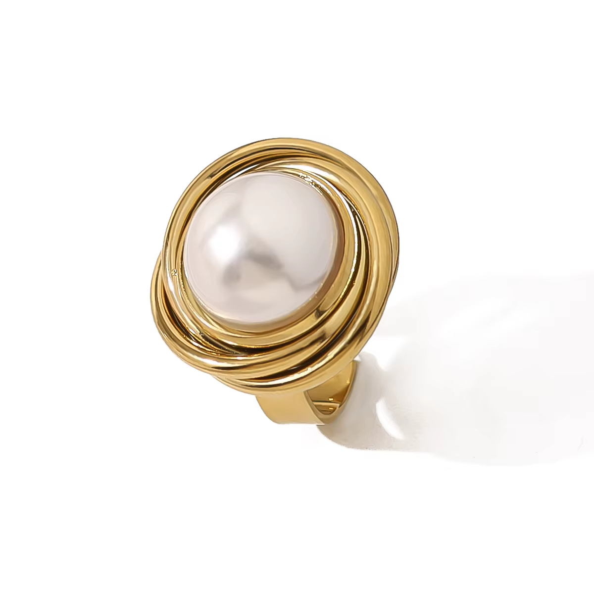 WILD & FREE Vintage perle incrusté en acier inoxydable femmes bague délicate 18k plaqué or Bague rég