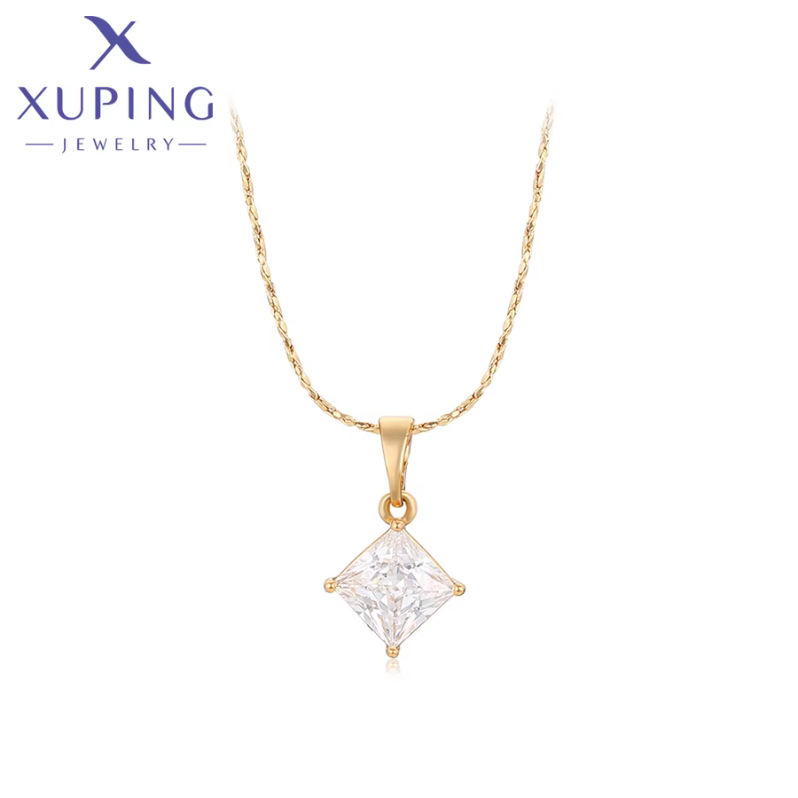 Xuping bijoux nouveauté carré pierre pendentif collier de couleur or femmes cadeau exquis X 00080506