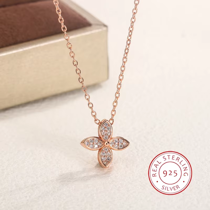 Collier trèfle en or Rose pour femmes, Simple, pendentif trèfle, bijoux de fête exquis