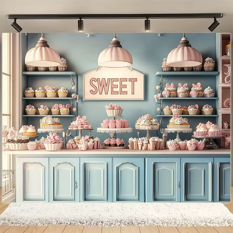 Bannière de fond de boulangerie pour desserts, 100 % polyester pour fêtes, mariages, décorations de 