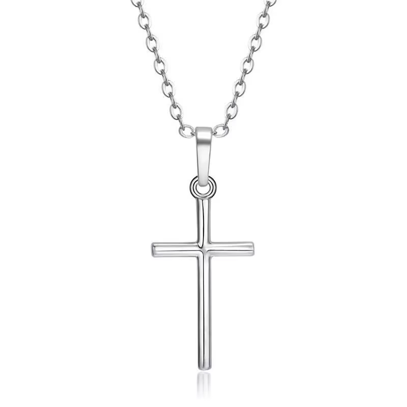 Colliers croix de jésus chrétien, couleur argent, longue chaîne, pendentifs simples pour femmes et h