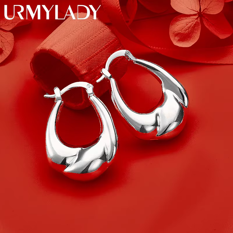 URMYLADY 925 en argent Sterling luxe lisse pince boucles d'oreilles pour femmes oreille Clips fête d