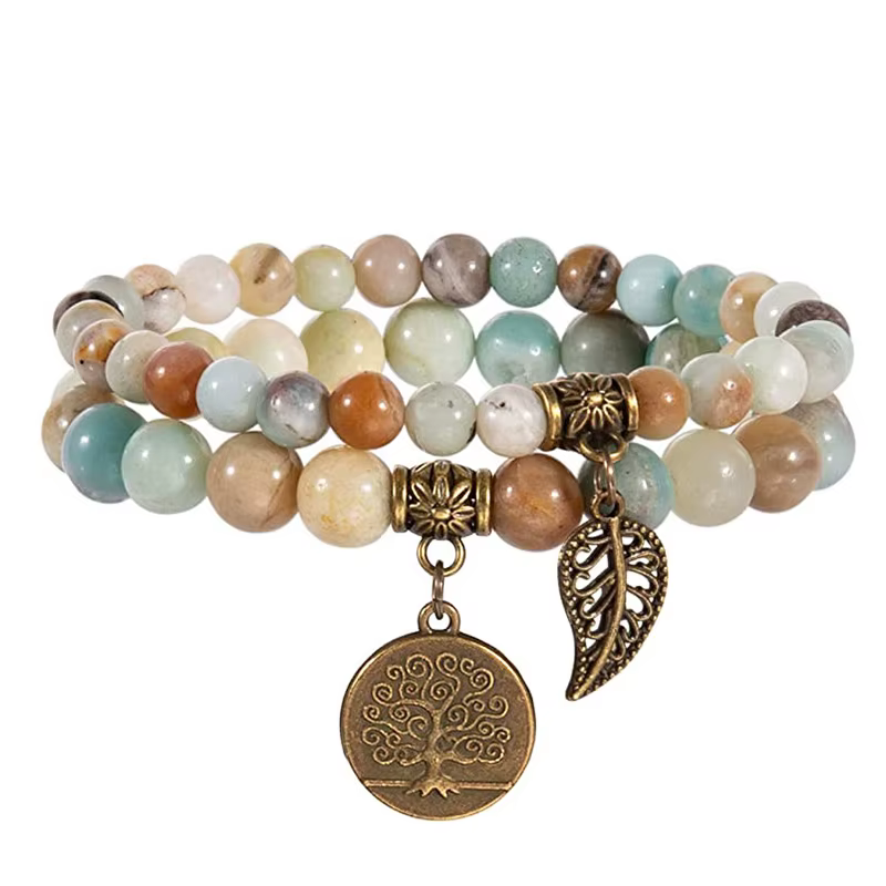 2 pièces/ensemble Chakra arbre de vie Bracelets pierre naturelle Reiki énergie de guérison perlée Co