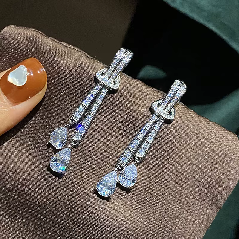 Huretailers-Boucles d'oreilles en argent brillant pour femme, bijoux de mariage, pendentif en forme 
