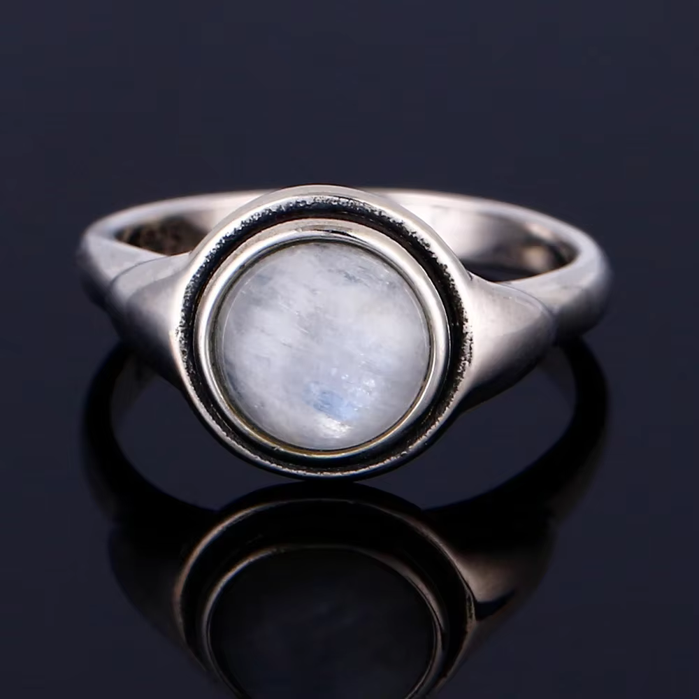 Bagues rondes ovales en pierres de lune naturelles pour femmes, bijoux vintage de luxe en pierres pr