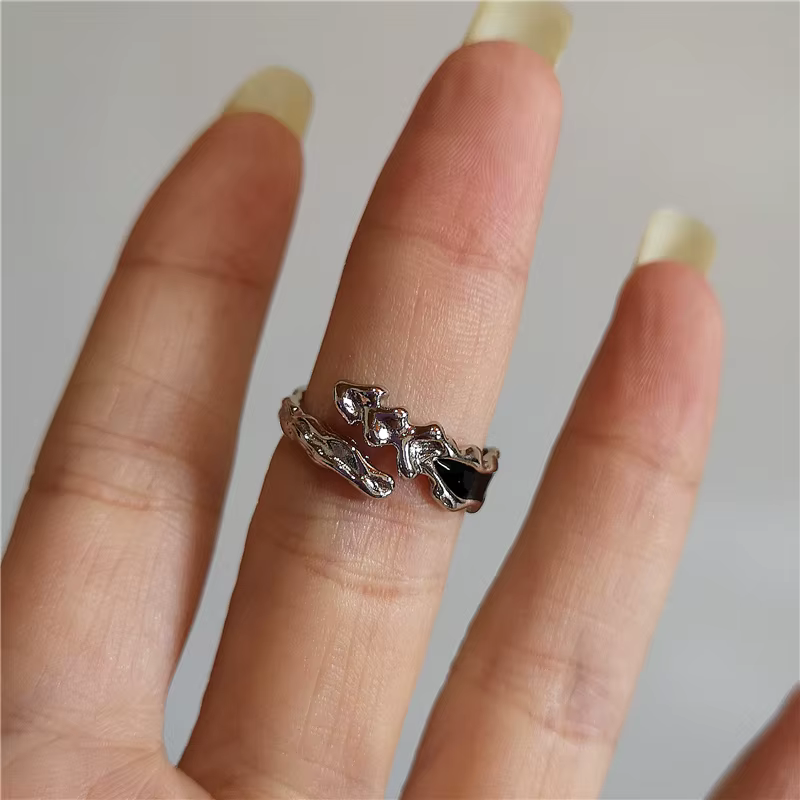 Bagues gothiques à la mode pour femmes et filles, anneau ouvert en cristal noir araignée, Hip Hop Pu